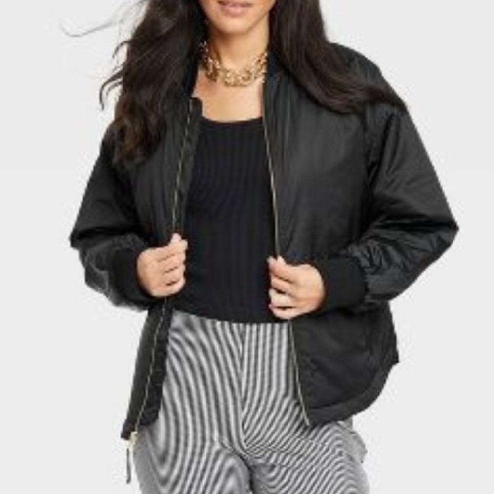 A New Day Black Satin Bomber Jacket Size S